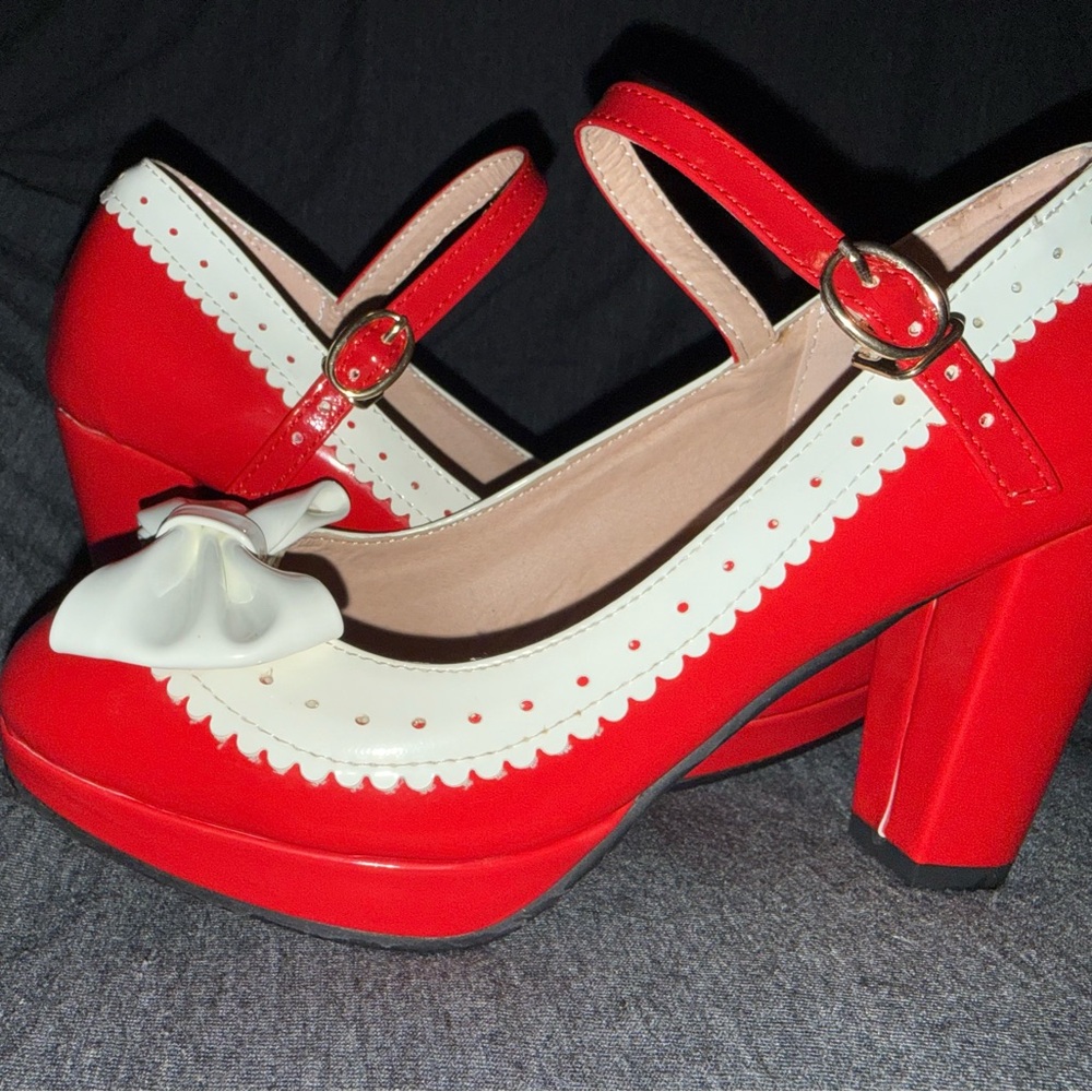 Red and White Women's Mary Jane Heels